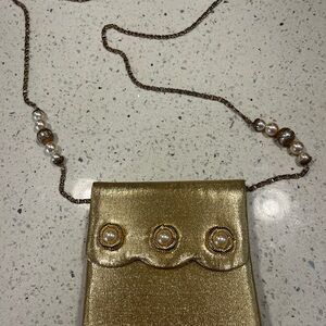 Vintage Vanessa Gold Clutch with Pearl Accents